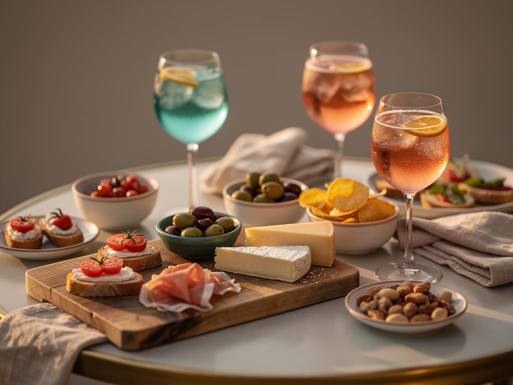 Taglieri e bevande artigianali preparati per l'aperitivo